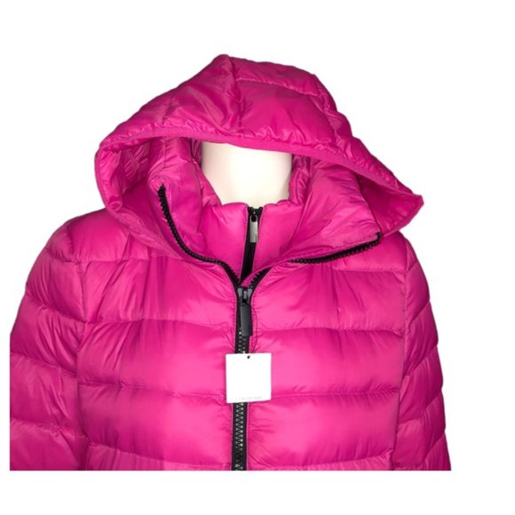 NWT DKNY Premium Down Blend Hooded Puffer Jacket Pink XL - Picture 5 of 15